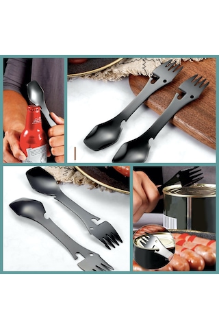 Omeniv Çelik Çatal Kaşık Bıçak Kapak Konserve Açacağı Outdoor