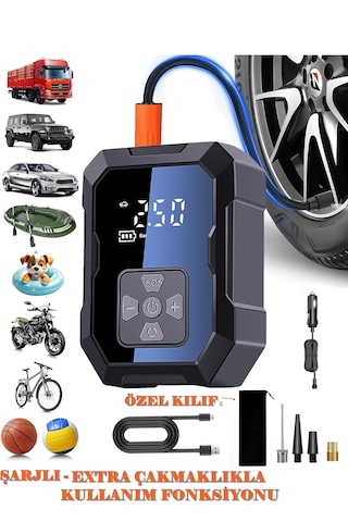 H-9293 Akıllı 4000mah Şarjlı Hava Pompası Kompresörü 150psi Araç Lastik, Bisiklet, Top Şişirme Oto Hava Kompresörü Digital