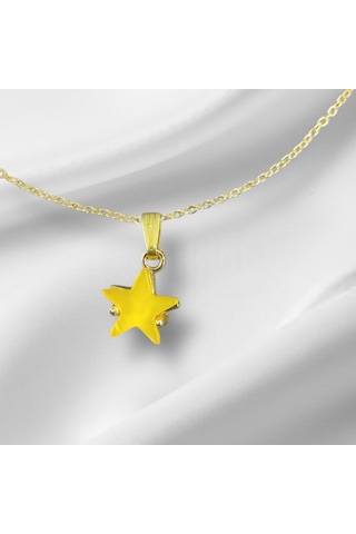 Standart 0032 Kayan Yıldız Kolye Sarı-bej-mavi Gold Zincir Kolye Gold