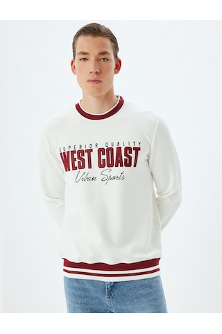 Koton Slogan Baskılı Sweatshirt Bisiklet Yaka Şardonlu Pamuk Karışımlı Beyaz 5wam70168mk Beyaz