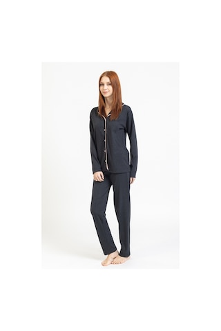 Tampap Gömlek Yaka Düğmeli Kadın Pijama Takımı 3010 Füme