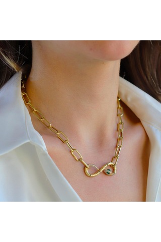 Yılan Sonsuzluk Modeli Gold Kaplama Zirkon Taşlı Set Gümüş