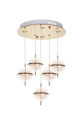 Eray Aydınlatma 8265-4+1 5li Sarkıt Sarı Led Avize Gold