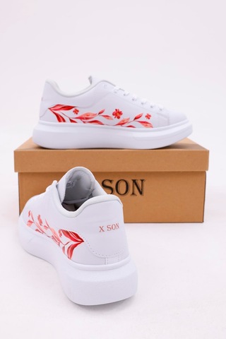 3d Dijital Baskı Kadın Beyaz- Fuşya Desenli Sneaker Beyaz-fuşya
