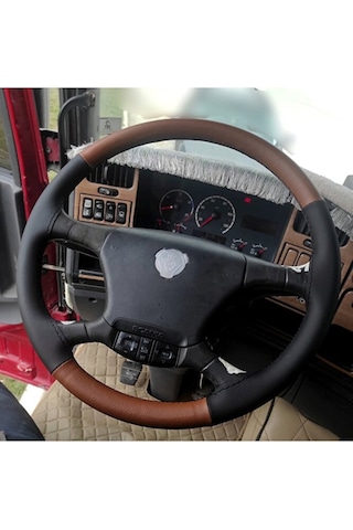 Dikişli Direksiyon Kılıfı Siyah Deri Taba Deri Siyah Dikişli Scania 2006 Kasa Tır Kamyon Renkli