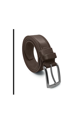 Hakiki Deri Erkek Kemer 3.5 CM Dikiş Desenli - Kahverengi