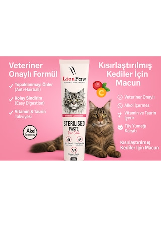 Lion Paw Sterilised Kısır Kediler Tüy Yumağı Önleyici Malt Macun 100 G