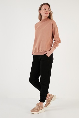 Lela Pamuklu Dik Yaka Basic Örme Bayan Sweat 5863323 Bisküvi