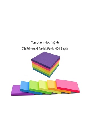 Yapışkanlı Not Kağıdı, 76x76mm, 6 Renk, 400 Sayfa