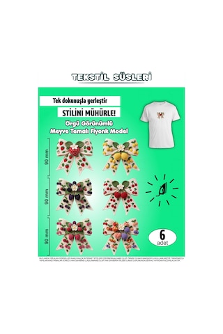 Ütü İle Yapışan Kıyafet Etiketi Örgü Görünümlü Meyve Temalı Fiyonk Model 6lı Set Karışık