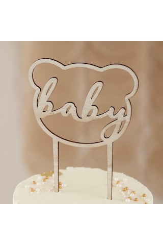 Ahşap Baby Shower Pasta Süsü - Teddy Bear Tüm Yaşlar