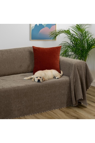 Jakarlı Şönil Koltuk Örtüsü Çekyat Örtüsü Koltuk Şalı 175x350 Kaymaz Kahve Kahve