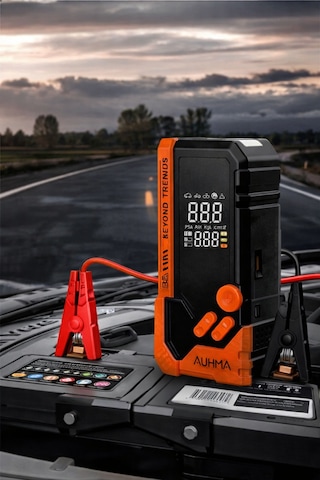 Auhma A8844 Jump Starter / Akü Takviye Cihazı 4'ü 1 Arada Powerbank, Hava Kompresörü,10.000mah 150psı Turuncu