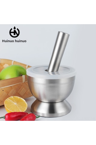 Wezone Ev Kullanıma Mini 304 Paslanmaz Çelik Pestle Ve Mortar Seti - Sarımsak, Baharat, Toz İlaç Öğütücü - Silikon Kapaklı Bölünmüş Küçük Boy Diğer