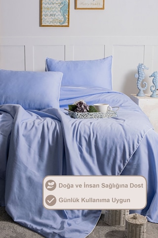 Elart Stark Nevresim Takımı Çift Kişilik %100 Pamuk Saten Biyeli 200x220 Cm Mavi Mavi