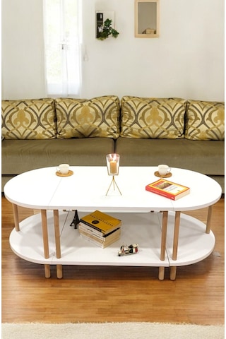 Çevir Kur 3'ü 1 Arada 2 Raflı Orta Sehpa Ve Dekoratif Yan Sehpa Gazetelikli Beyaz