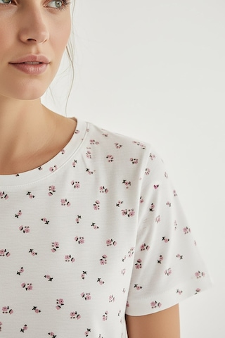 Kompedan Kadın Bisiklet Yaka Yumuşak Dokulu Çiçek Desenli Kısa Kol Pijama Takım Beyaz 70132-220