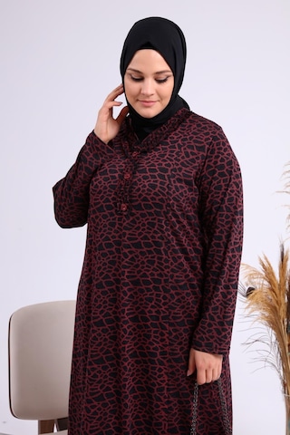 Kadin Gunluk Elbise Tesettur Leopar Desenli Buyuk Beden Elbise 001