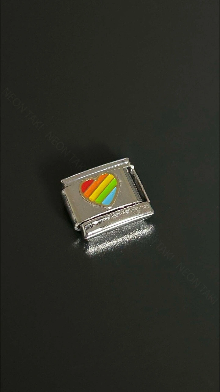 Gökkuşağı Kalp, İtalyan Nom Bileklik İçin Çelik Charm 15, Gümüş Renk Bileklik Dahil Değildir Çok Renkli