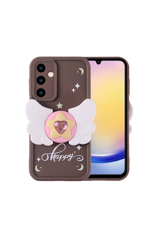 Galaxy A25 Kılıf Kamera Korumalı Figür Tasarımlı Zore Kapya Kapak Koyu Kahve
