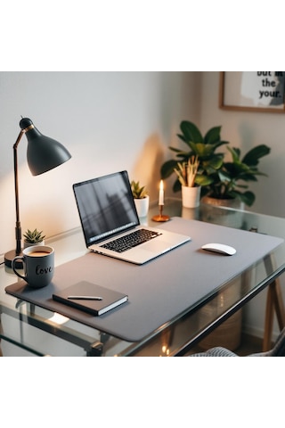 Mouse Pad Gri Masa Matı 140x300cm Suni Deri Desk Mat Ofis Dekor 140 Cm 300 Cm