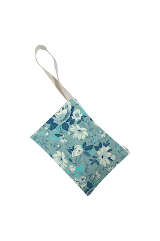 Unisex Mavi Çiçekler Desenli Portföy Clutch Çanta Çok Renkli