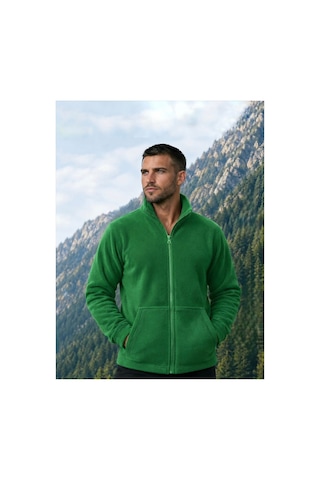 Givoria Erkek Polar Hırka Kışlık Fermuarlı Çeket Tüy Toplamaz Rüzgar Geçirmez Polar Kazak Sweat Yeşil Yeşil