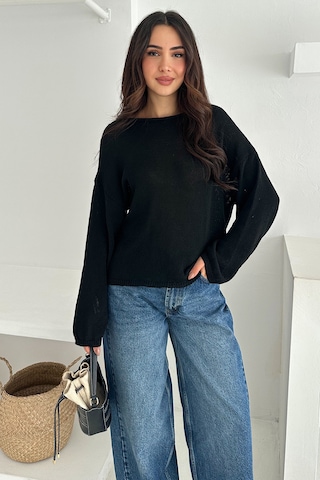 Noa & Noa Kadın Omuz Açık Salaş Triko Kazak Soft Elegance Siyah