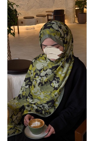 Qalortex Scarf Pamuklu Garden Desen Şal-zeytin Yeşili