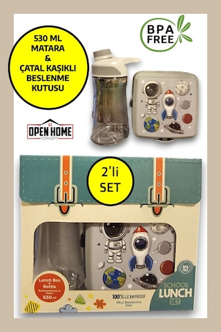 2'li Premium Beslenme Kutusu Ve 530 Ml Su Matarası Gri Diğer