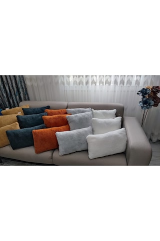 3- Lü Kare Takım Kırlent Yastık 2 Kenar Antrasit /1 Orta Antrasit