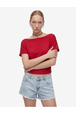 Koton Modal Karışımlı Slim Fit Yarasa Kol Kayık Yaka Tişört Kırmızı 6sal10989ık