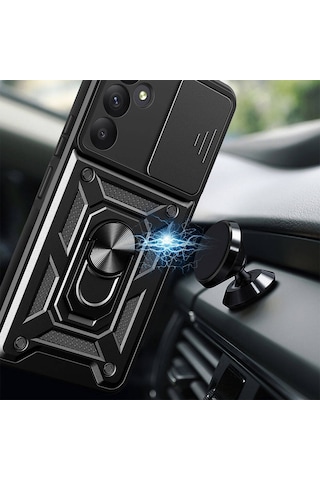 Samsung Galaxy Uyumlu A35 Kılıf Manyetik Standlı Kamera Korumalı Yüzüklü Zırh Tank Kılıf Koruyucu Kapak