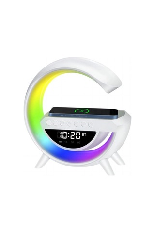 Mey İthalat Kablosuz Şarjlı Led Işıklı Masa Saati Bluetooth Hoparlör Alarm Fonksiyonlu
