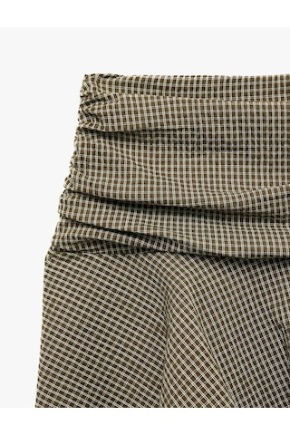 Koton Normal Bel Pamuklu Katlı Volanlı Regular Fit Ekoseli Mini Şort Etek Kahverengi Ekose 7wal70026ıw