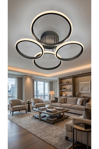 4 Lü Yuvarlak Siyah Modern Plafonyer Led Avize