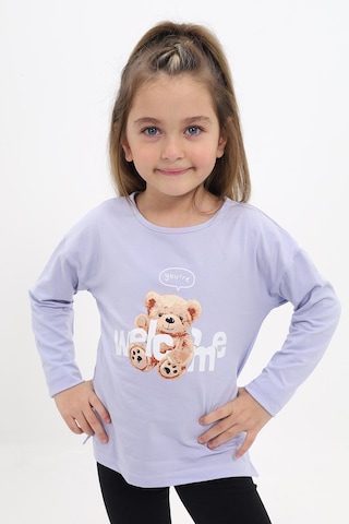Toontoy Kids Toontoy Kız Çocuk Baskılı Bisiklet Yaka Uzun Kollu Tişört Açık Lila