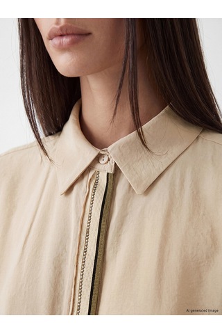 Lcw Studıo Bej Oversize Kadın Gömlek