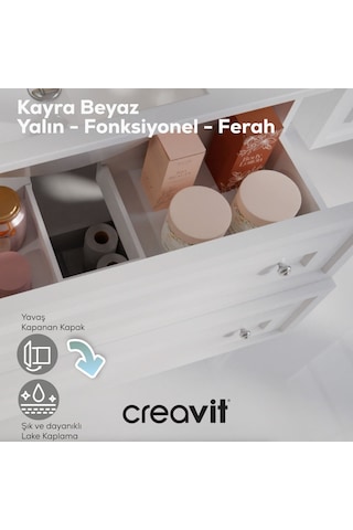 Creavit Kayra Mat Beyaz Lavabo Dolabı Çekmeceli 100cm Mat Beyaz