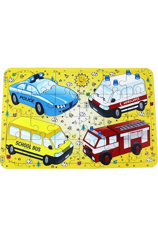 Ahşap Taşıtlar Puzzle - Bebekleri İçin Puzzle - Ahşap Yapboz Oyuncak - Oyuncak Yap-boz - 24 Parça Pu 1 Adet