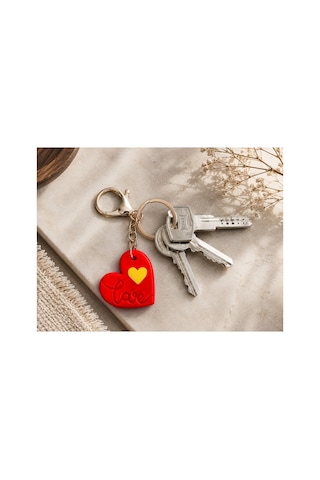 El Yapımı Sarı Kırmızı Polimer Kil Love Kalpli Anahtarlık Romantik Hediyelik Kalp Anahtarlık Minimal Çanta Ve Anahtar Aksesuarı