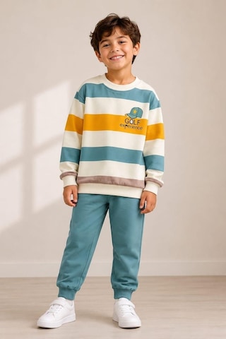 Pina Kids Erkek Çocuk Çizgili Desenli Okul Günlük Eşofman Takımı Esf7036 Mint