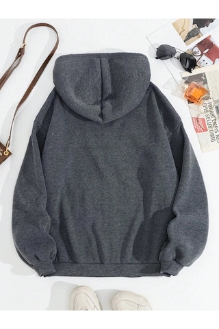 Tarzsokak Dünya Ejderha Özel 1990 Desen Kadın Fermuarlı Kapüşonlu Kıyafet Trendy Polar Hoody Rahat Sonb Antrasit