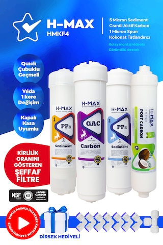 H-max Kapalı Kasa Su Arıtma Cihazı 4lü Filtre Seti 021