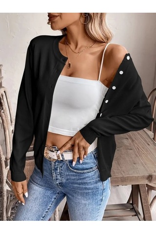 Kadın Uzun Kollu Önden Düğmeli Triko Ceket Siyah