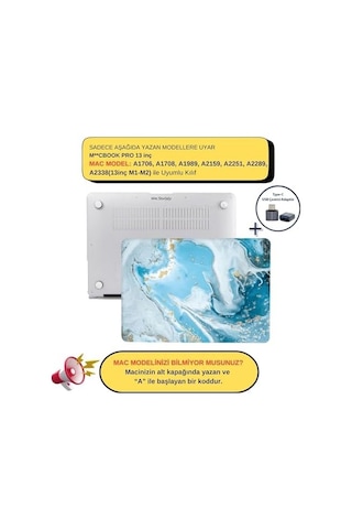 Macbook Pro 13 Mermer Desenli Kılıf A1706 A1708 A1989 A2159 A2251 A2289 A2338 M1 M2 Uyumlu İnce Hafif Sert Kapak Koruyucu Kılıf R-847