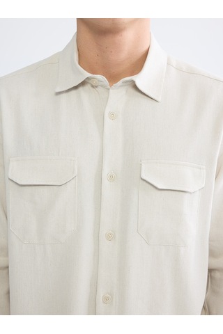 Lcwaıkıkı Classic Bej Regular Fit Keten Karışım Erkek Gömlek