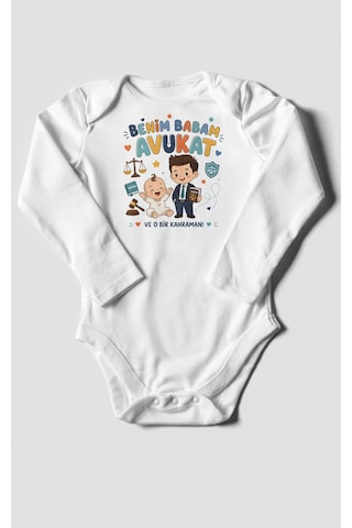 Morivokids Benim Babam Avukat Uzun Kollu Bebek Body %100 Pamuk Beyaz