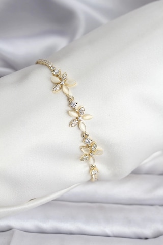 Çiçek Model Zirkon Taşlı Gold Renk Pirinç Su Yolu Kadın Bileklik Çok Renkli
