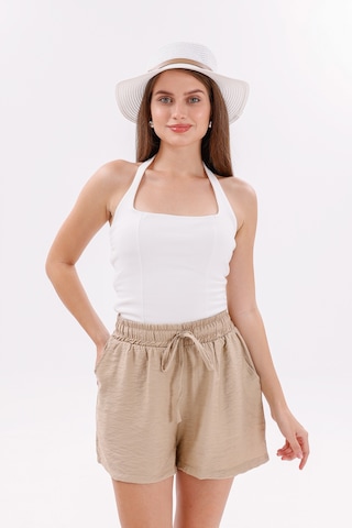 Genius Store Genıus Store Kadın Şort Aerobin Pamuklu Cepli Çekmez Kumaş Beli Lastikli Şort Bej